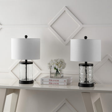 Alexander 21" Modern Designer Iron/Water Glass LED Table Lamp with USB Charging Port - JONATHAN Y